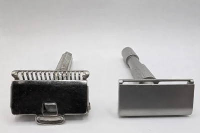 Confronto tra rasoio vintage Ever Ready 1912 e rasoio moderno Yaqi Aileron con lamette GEM