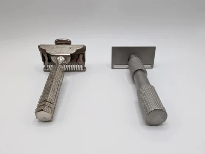 Confronto tra rasoio vintage Ever Ready 1912 e rasoio moderno Yaqi Aileron con lamette GEM